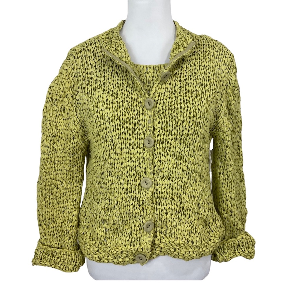 Sathia London Lime 2 Piece Weaved Jacket & Tank Made in Italy Size M